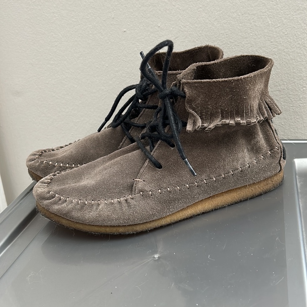All Saints Haida Boot Suede Moccasins Caribou Size 6.5 EU 37